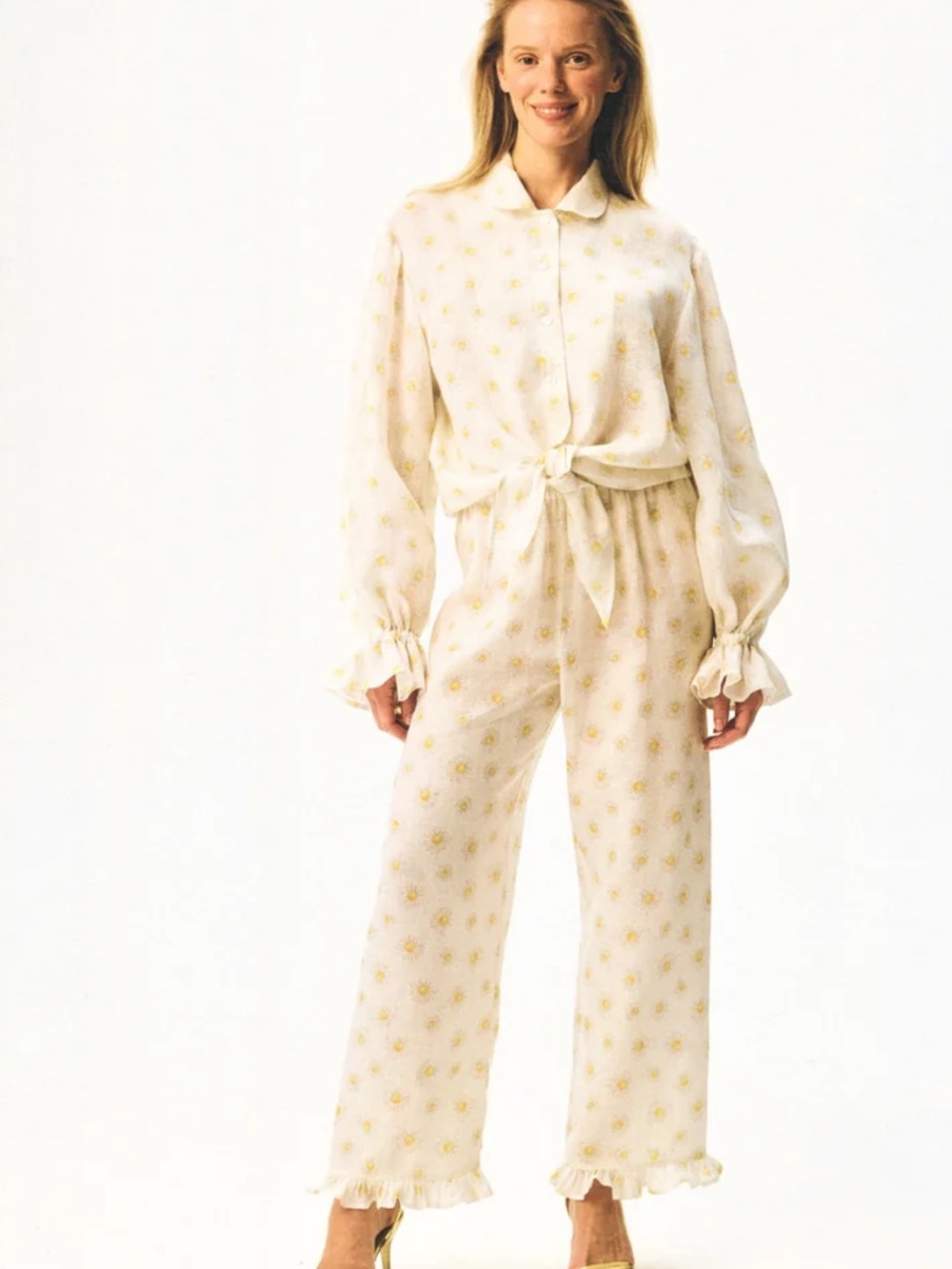 Sleeper Women's Rumba Linen Lounge Shirt & Pants in Daisies